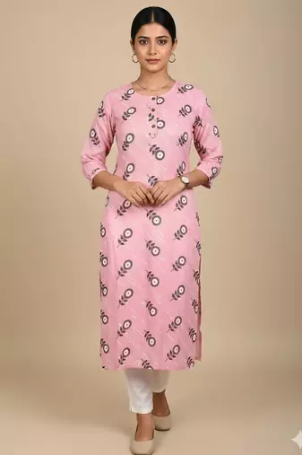 Pink printed cotton kurti