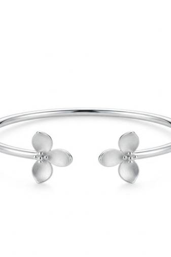 925 Sterling Silver Floral Open Cuff Bracelet for Women | Flower Design Silver Bangle Jewelry