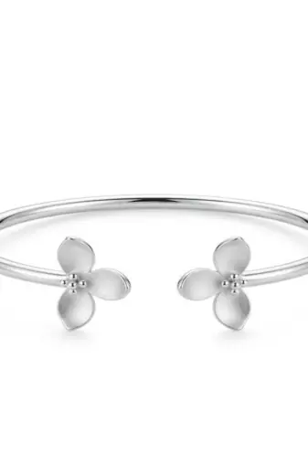925 Sterling Silver Floral Open Cuff Bracelet for Women | Flower Design Silver Bangle Jewelry