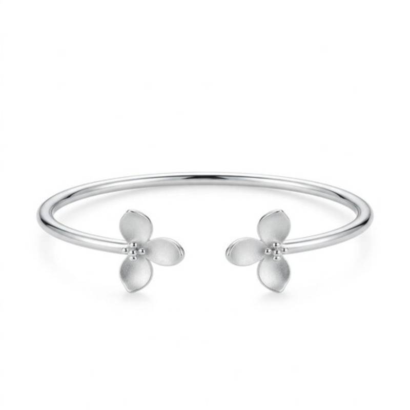 925 Sterling Silver Floral Open Cuff Bracelet for Women | Flower Design Silver Bangle Jewelry