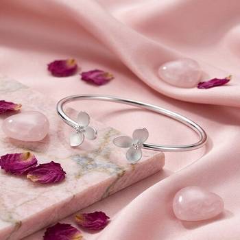 925 Sterling Silver Floral Open Cuff Bracelet for Women | Flower Design Silver Bangle Jewelry 3