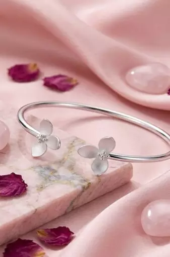 925 Sterling Silver Floral Open Cuff Bracelet for Women | Flower Design Silver Bangle Jewelry