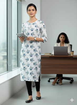 Saka Designs White Printed Cotton Kurti 1