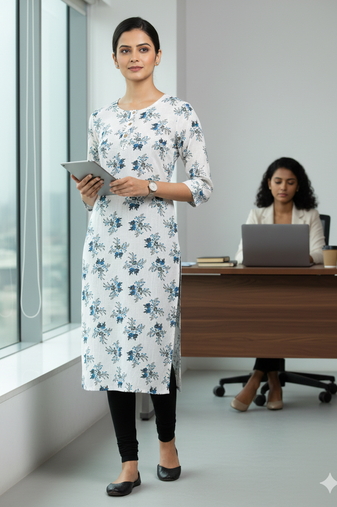 White printed cotton kurti