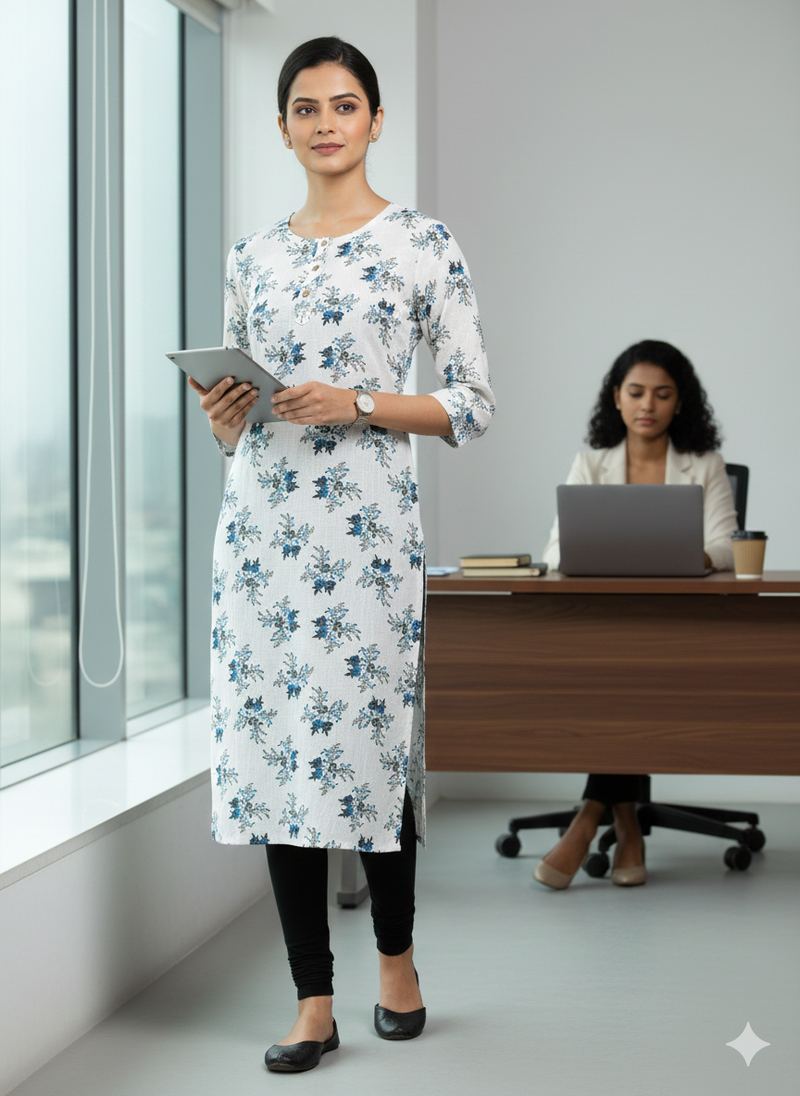 White printed cotton kurti