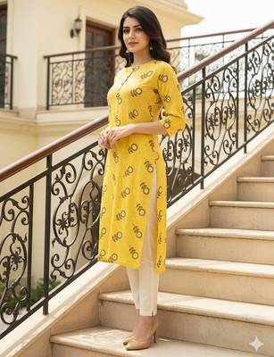 Saka Designs Yellow Printed Cotton Kurti 3