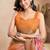 Orange printed linen pre draped  saree with blouse