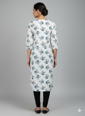 Saka Designs White Printed Cotton Kurti 2