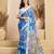 Royal blue printed linen pre draped  saree with blouse