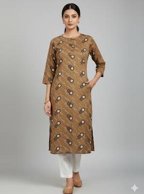 Saka Designs Brown Printed Cotton Kurti 4