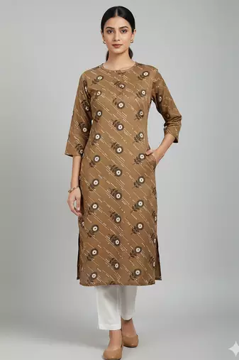 Saka Designs Brown Printed Cotton Kurti