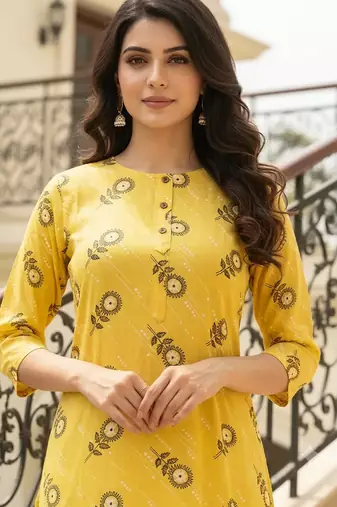 Saka Designs Yellow Printed Cotton Kurti