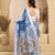Royal blue printed linen pre draped  saree with blouse