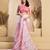 White, pink printed linen pre draped  saree with blouse