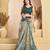 Beige printed linen pre draped  saree with blouse