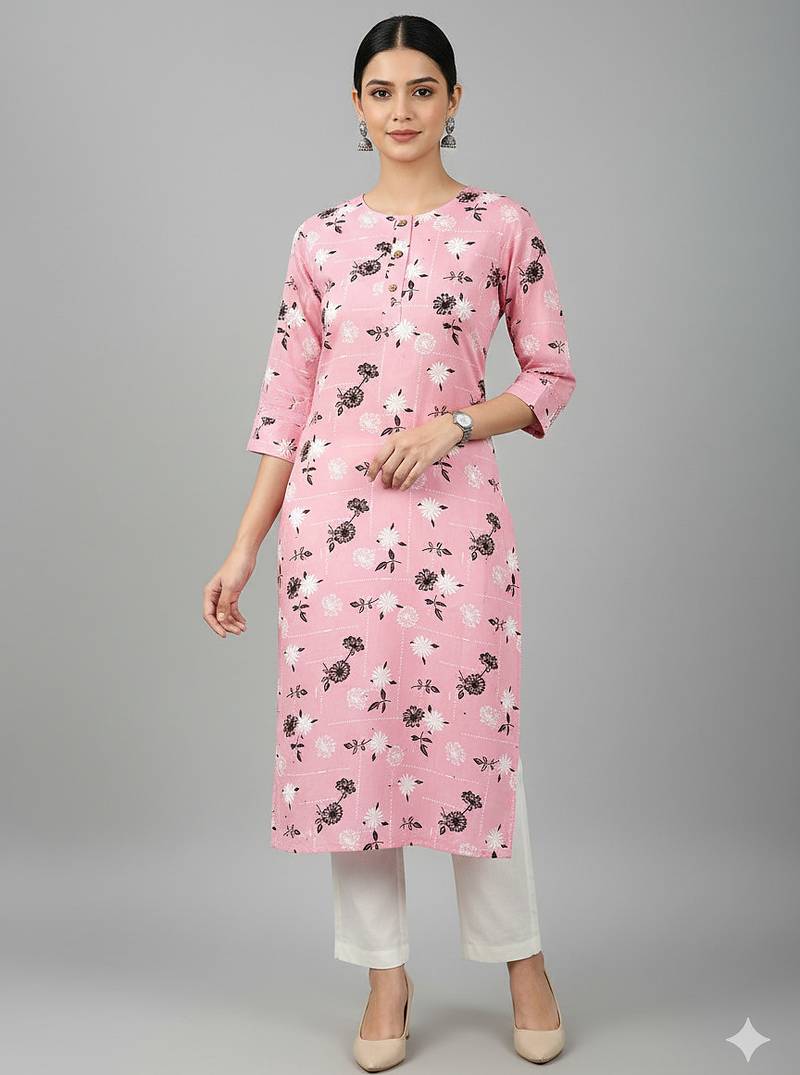 Blue printed cotton kurti
