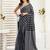 Black printed linen pre draped  saree with blouse