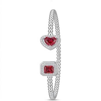 925 Sterling Silver Heart & Princess Cut CZ Bracelet for Women | Red Cubic Zirconia Tennis Bracelet Jewelry 1