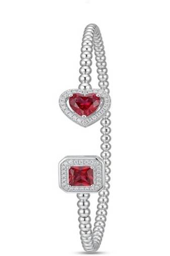 925 Sterling Silver Heart & Princess Cut CZ Bracelet for Women | Red Cubic Zirconia Tennis Bracelet Jewelry