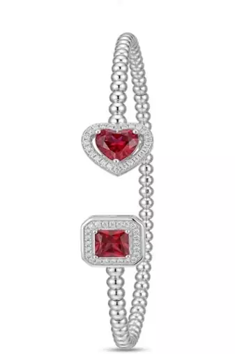 925 Sterling Silver Heart & Princess Cut CZ Bracelet for Women | Red Cubic Zirconia Tennis Bracelet Jewelry