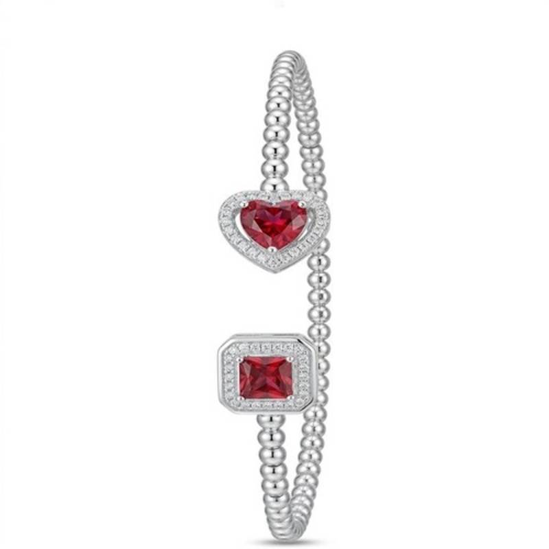 925 Sterling Silver Heart & Princess Cut CZ Bracelet for Women | Red Cubic Zirconia Tennis Bracelet Jewelry