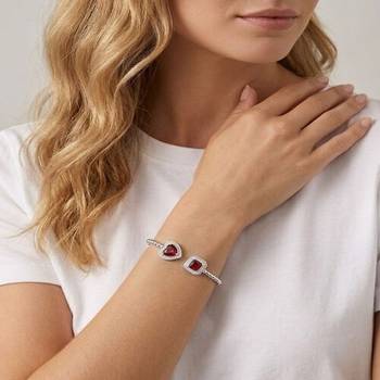 925 Sterling Silver Heart & Princess Cut CZ Bracelet for Women | Red Cubic Zirconia Tennis Bracelet Jewelry 2