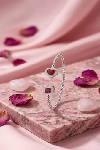 925 Sterling Silver Heart & Princess Cut CZ Bracelet for Women | Red Cubic Zirconia Tennis Bracelet Jewelry