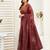 Brown printed linen pre draped  saree with blouse
