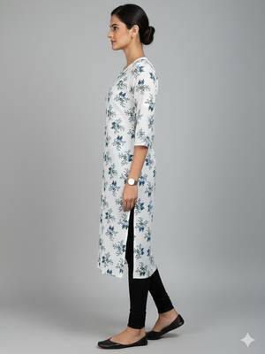 Saka Designs White Printed Cotton Kurti 3