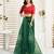 Dark green printed linen pre draped  saree with blouse