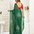 Dark green printed linen pre draped  saree with blouse