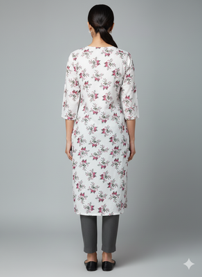 Saka Designs White Printed Cotton Kurti 2