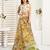 Green, yellow printed linen pre draped  saree with blouse