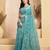 Light blue printed linen pre draped  saree with blouse