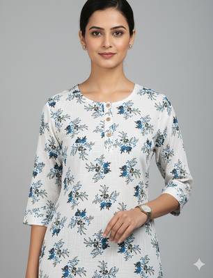 Saka Designs White Printed Cotton Kurti 4
