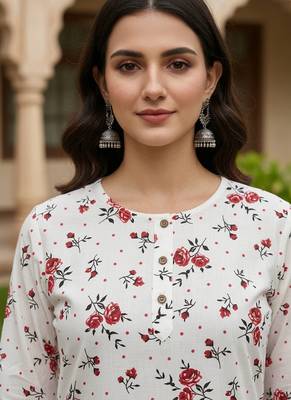 Saka Designs White Printed Cotton Kurti 2