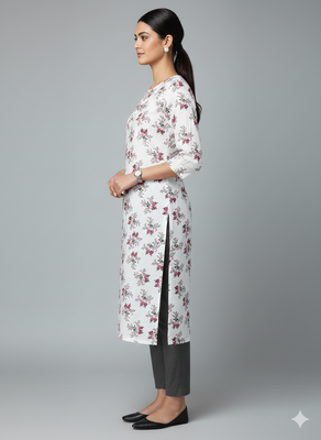 Saka Designs White Printed Cotton Kurti 3