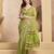 Lime green printed linen pre draped  saree with blouse