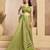 Lime green printed linen pre draped  saree with blouse