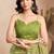 Lime green printed linen pre draped  saree with blouse