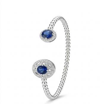 925 Sterling Silver Blue Cubic Zirconia Open Cuff Bracelet for Women | Beaded Silver Bangle Jewelry 1