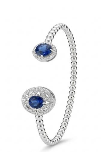 925 Sterling Silver Blue Cubic Zirconia Open Cuff Bracelet for Women | Beaded Silver Bangle Jewelry