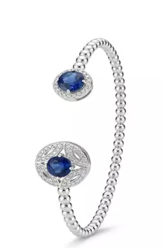 925 Sterling Silver Blue Cubic Zirconia Open Cuff Bracelet for Women | Beaded Silver Bangle Jewelry