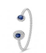 925 Sterling Silver Blue Cubic Zirconia Open Cuff Bracelet for Women | Beaded Silver Bangle Jewelry