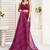 Magenta printed linen pre draped  saree with blouse