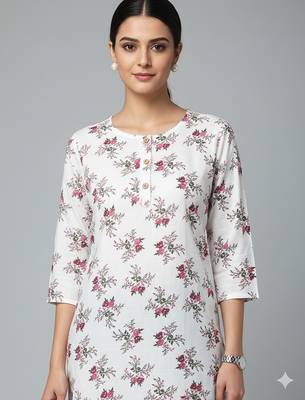 Saka Designs White Printed Cotton Kurti 4