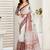 Off white printed linen pre draped  saree with blouse