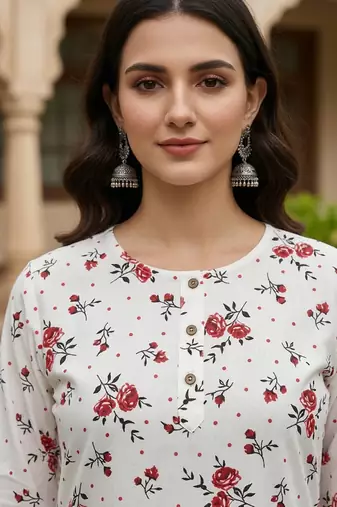Saka Designs White Printed Cotton Kurti