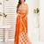 Orange printed linen pre draped  saree with blouse