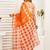Orange printed linen pre draped  saree with blouse